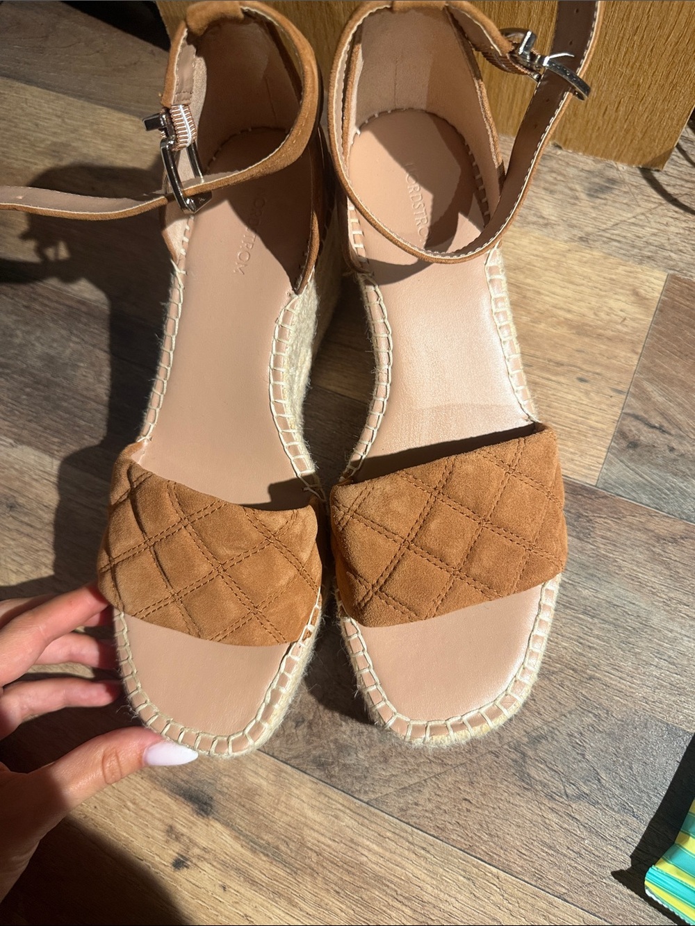 Nordstrom Tan Quilted Suede Espadrille Sandals with Ankle Strap